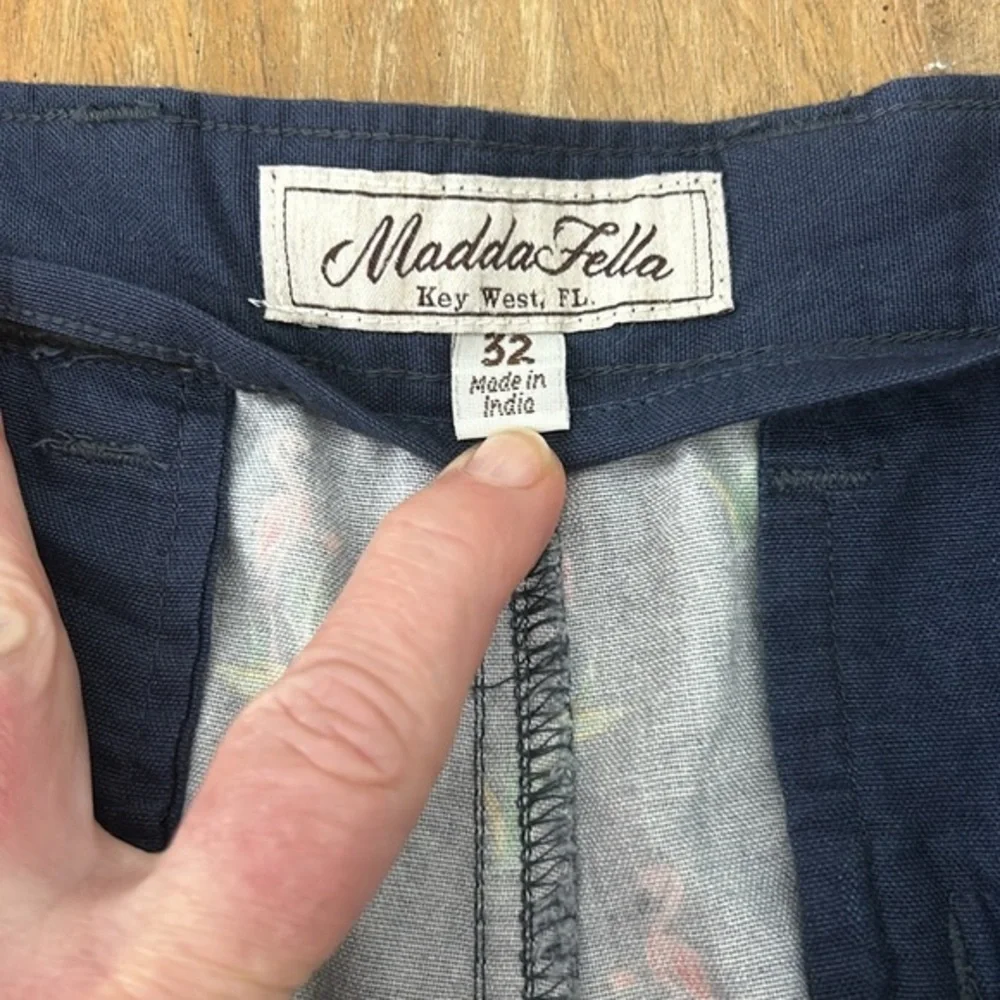 Madda Fella Mens Flamingo Print Chino Shorts Navy Blue Tropical Key West Size 32